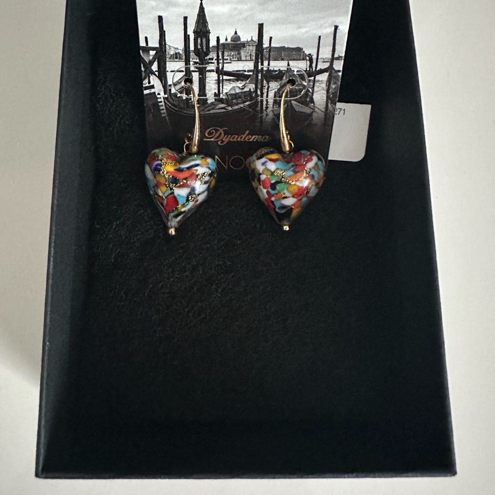 Red and Blue Heart Earrings with Glass Beads